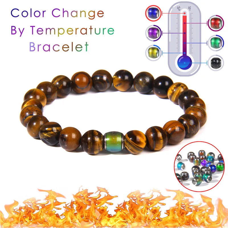 Color Change Mood Beads Bracelet Natural Stone Beads Bracelets for Women Men Emotion Feeling Temperature Charm Bracelet Jewelry